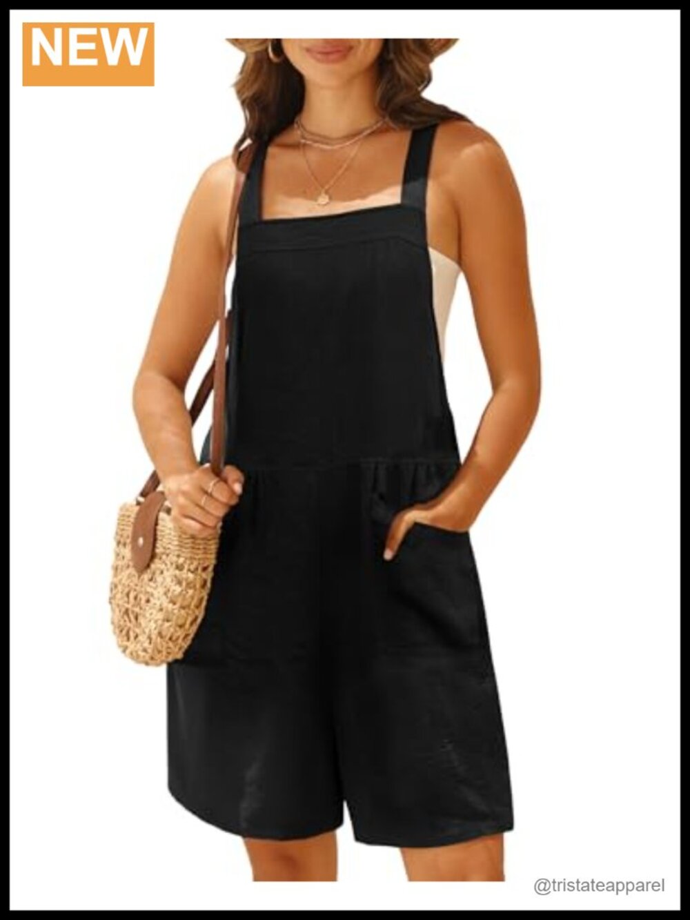 GRECERELLE Women's Sleeveless Romper Adjustable Straps Pockets Casual Jumpsuit